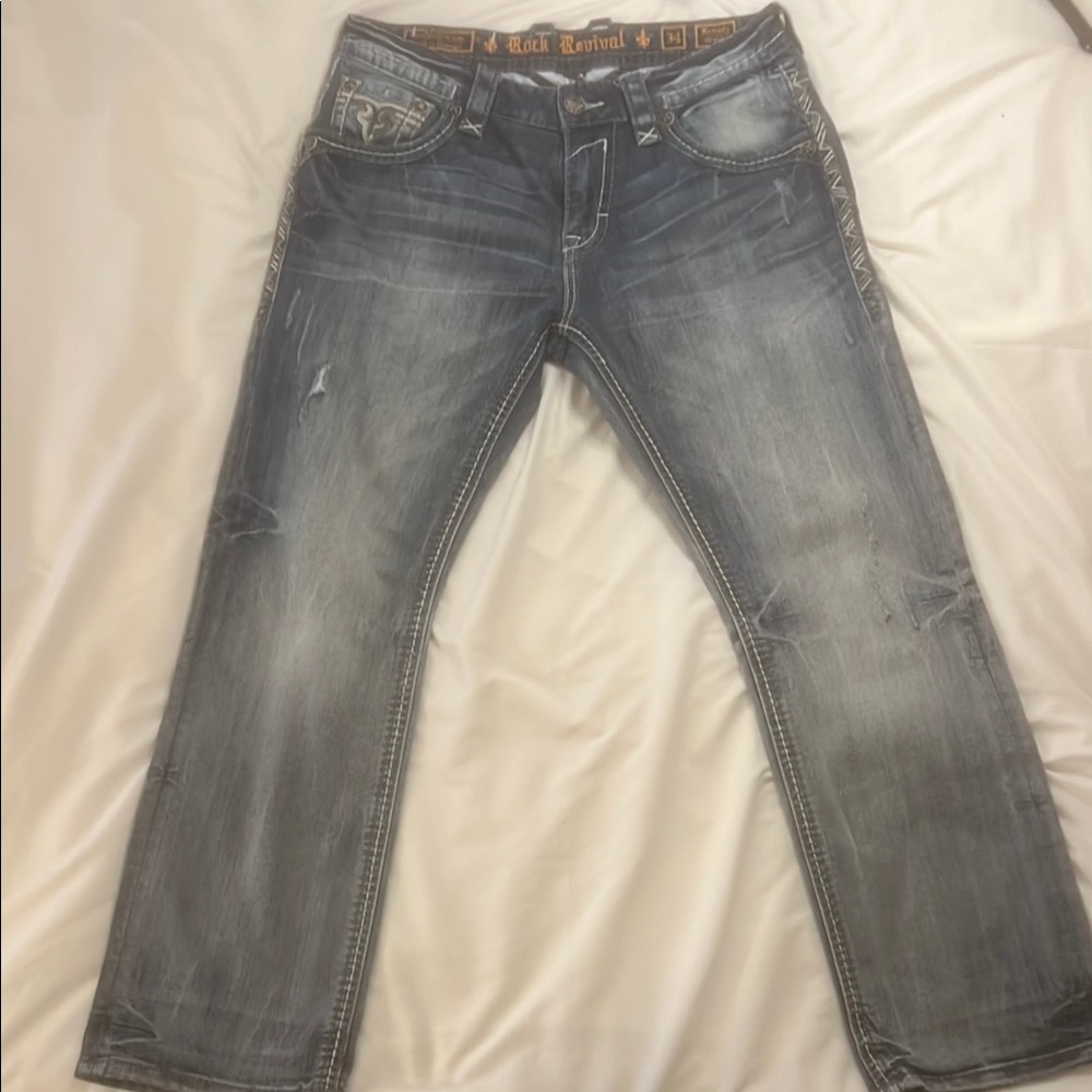 Rock Revival Gray Relaxed Jeans with Distressed Look